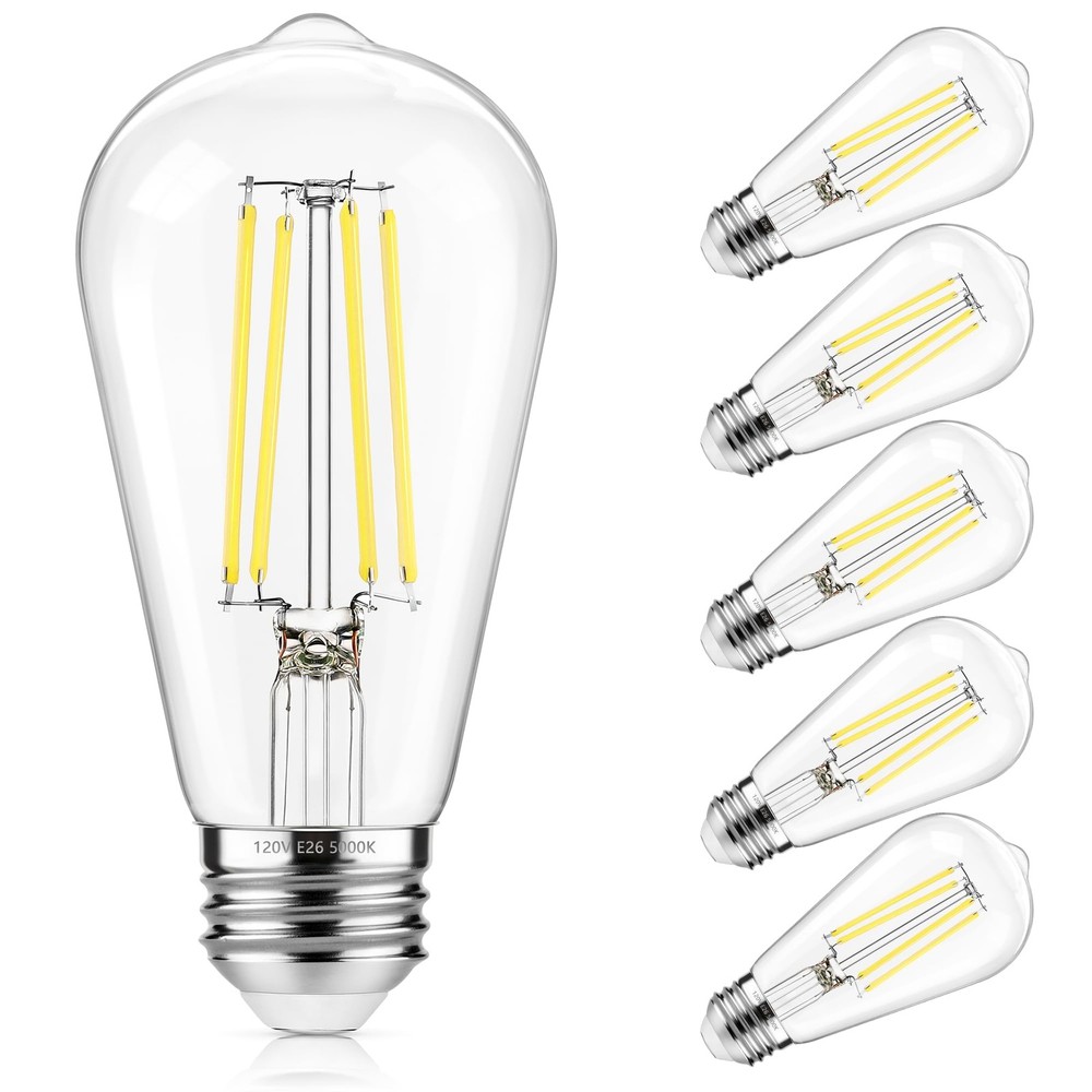 Vintage LED Edison Bulbs 5000K Daylight White, 60W Equivalent ST58 Dimmable F...