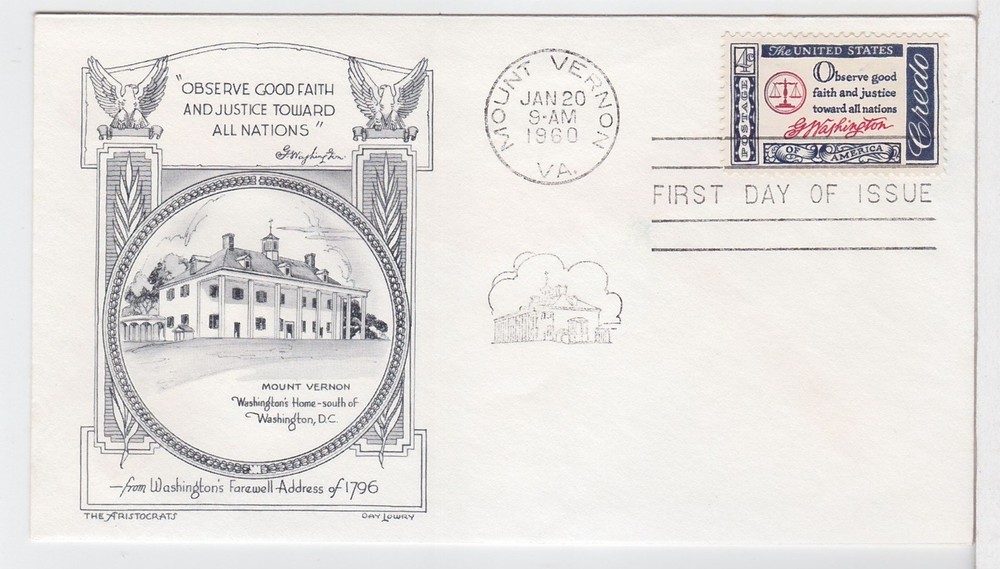 TurtlesTradingPost - Washington Credo 1960 #1139 FDC - Aristocrats Cachet