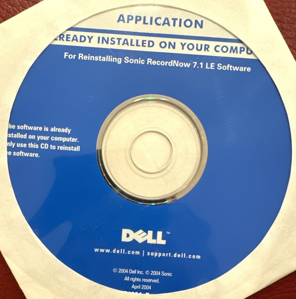 Dell For Reinstalling Sonic Record Now7.1 LE Software 2004