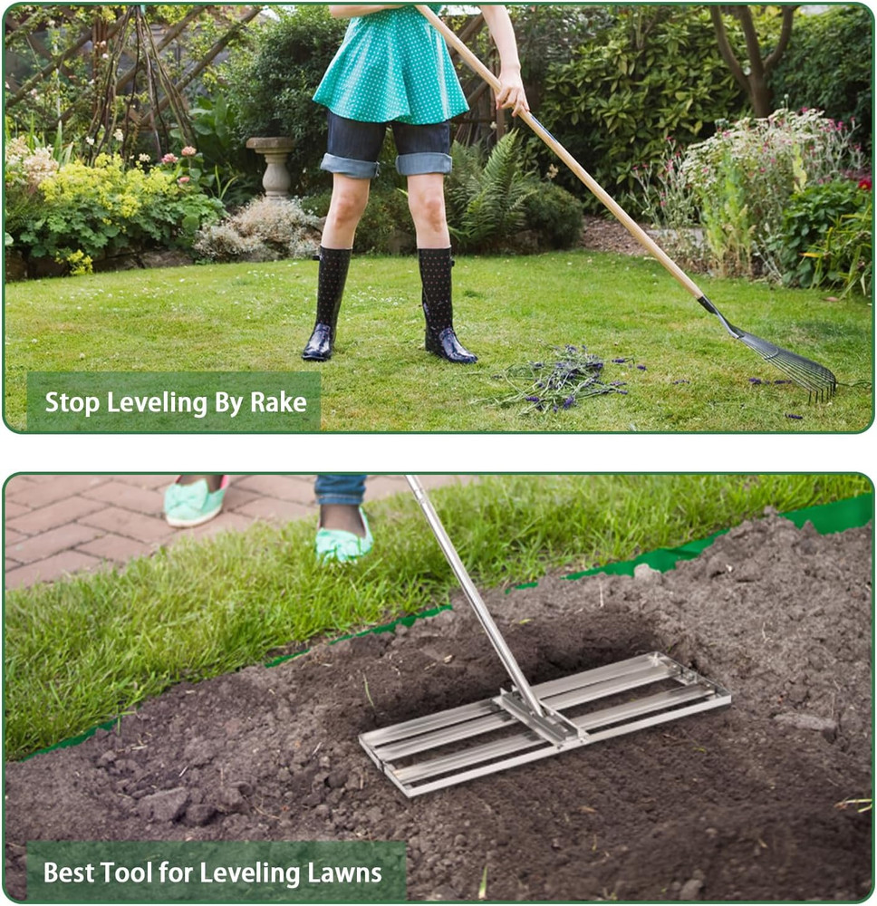 30" Stainless Steel Lawn Leveling Rake with 72" Adjustable Handle