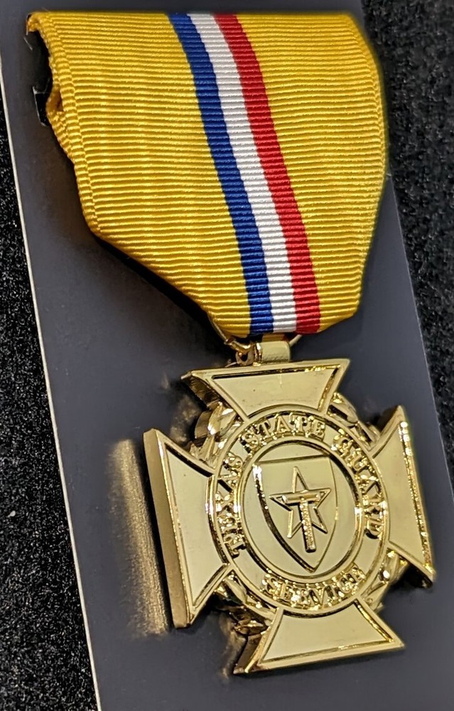 Texas State Guard Service Medal -CORRECT SPECS- Gold with Moiré Drape