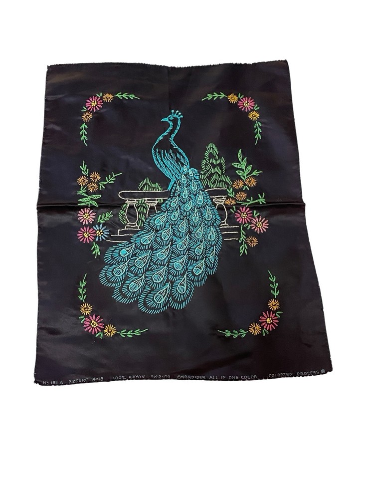 Embroidered Peacock On Black Fabric
