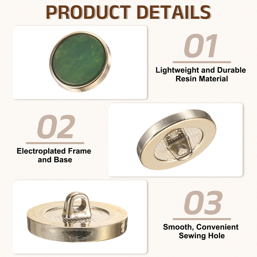 5Pcs Round Button, 23mm/0.9" Resin Decorative Pattern Button, Dark Green