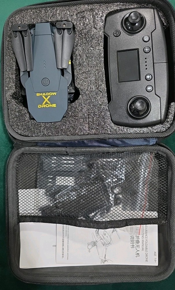 “Shadow X Drone Foldable RC Quadcopter HD Camera + Remote + Case + Accessories”