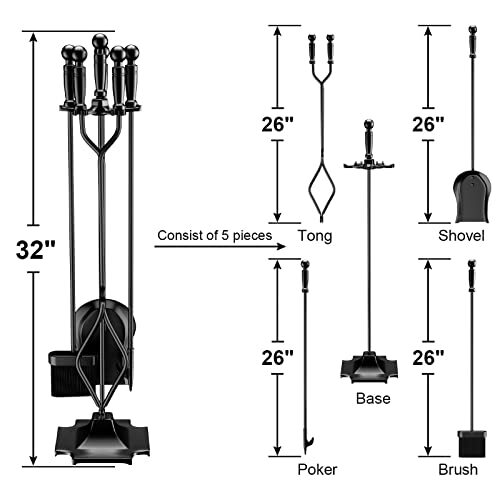 FIREPLACE TOOLS SET Wrought Iron Fire Place Accessories 5 Pcs GAMEXCEL