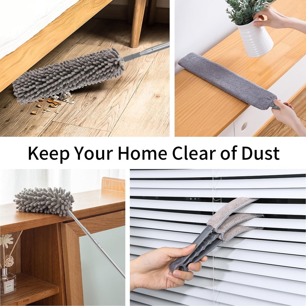 PHABLUS 10 PCS Dusters for Cleaning, Microfiber Duster with Extension Pole Up...