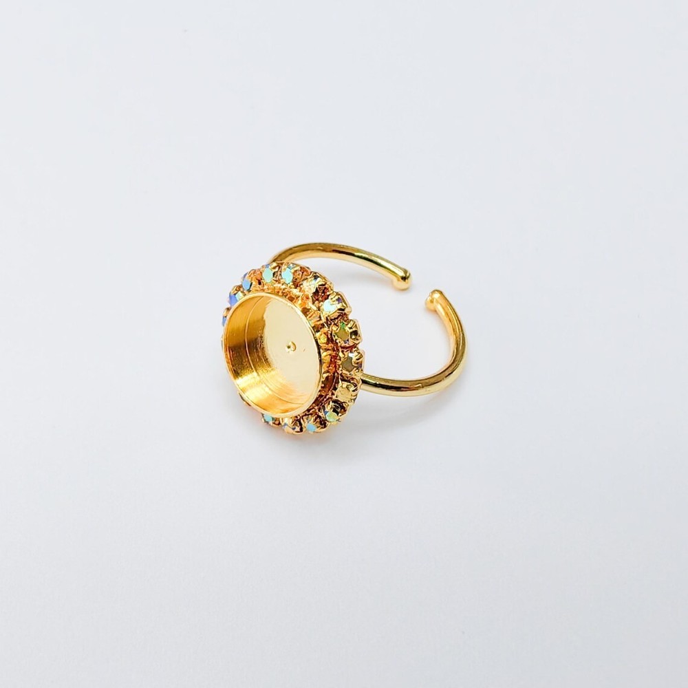 Ring Blank Rainbow Base Bezel Setting Adjustable 10mm 24k Shiny Gold G37471