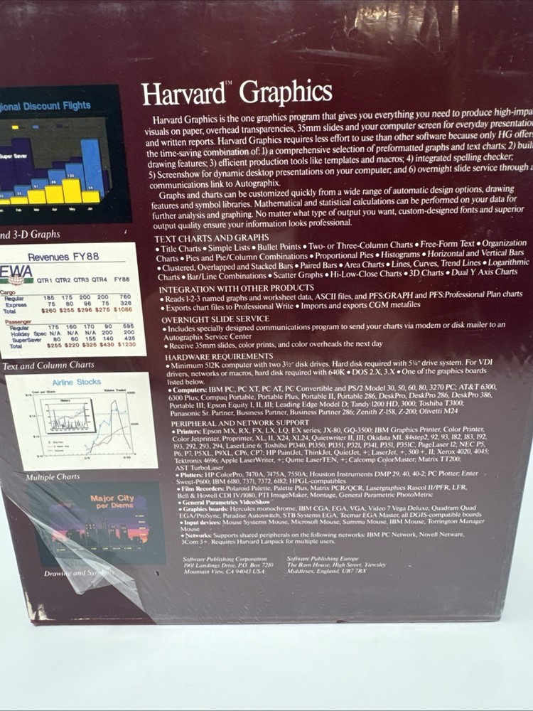 NEW 1987SPC Software Publishing Harvard Graphics Version 2.12 5-1/4 & 3-1/2"