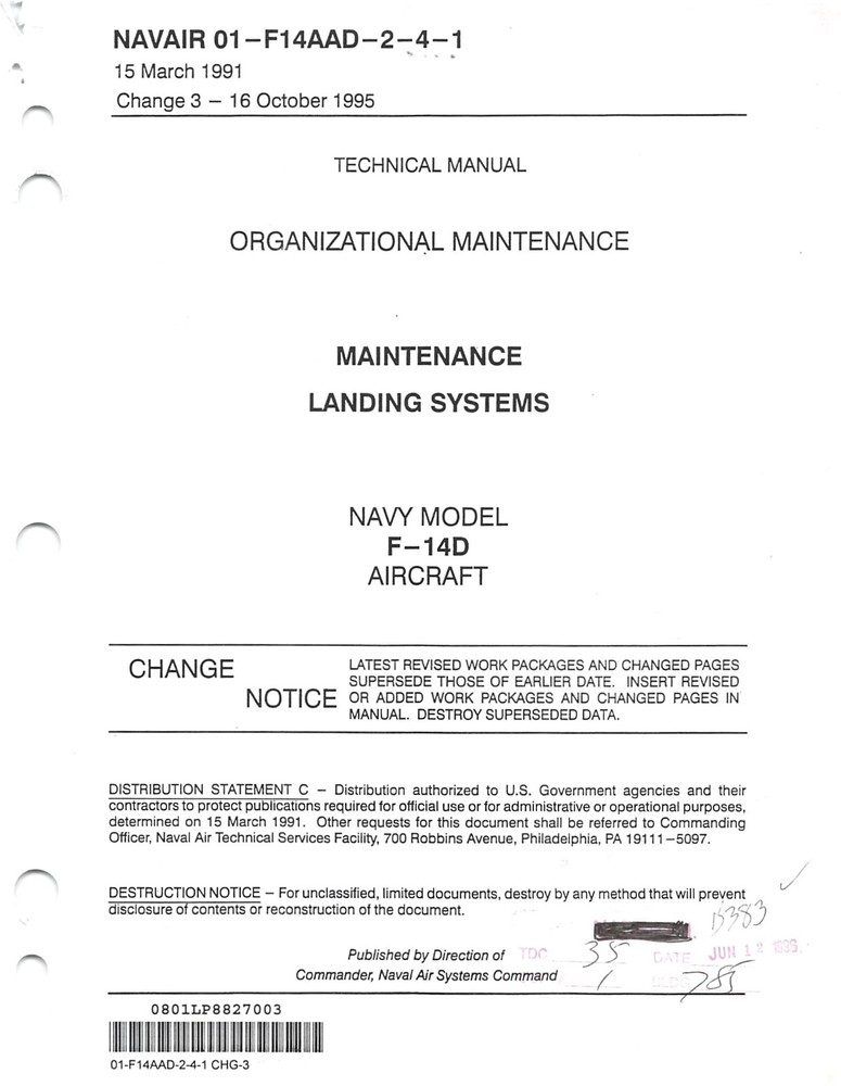 F-14D Super Tomcat 1995 Landing Systems Maint Flight Manual - CD Version
