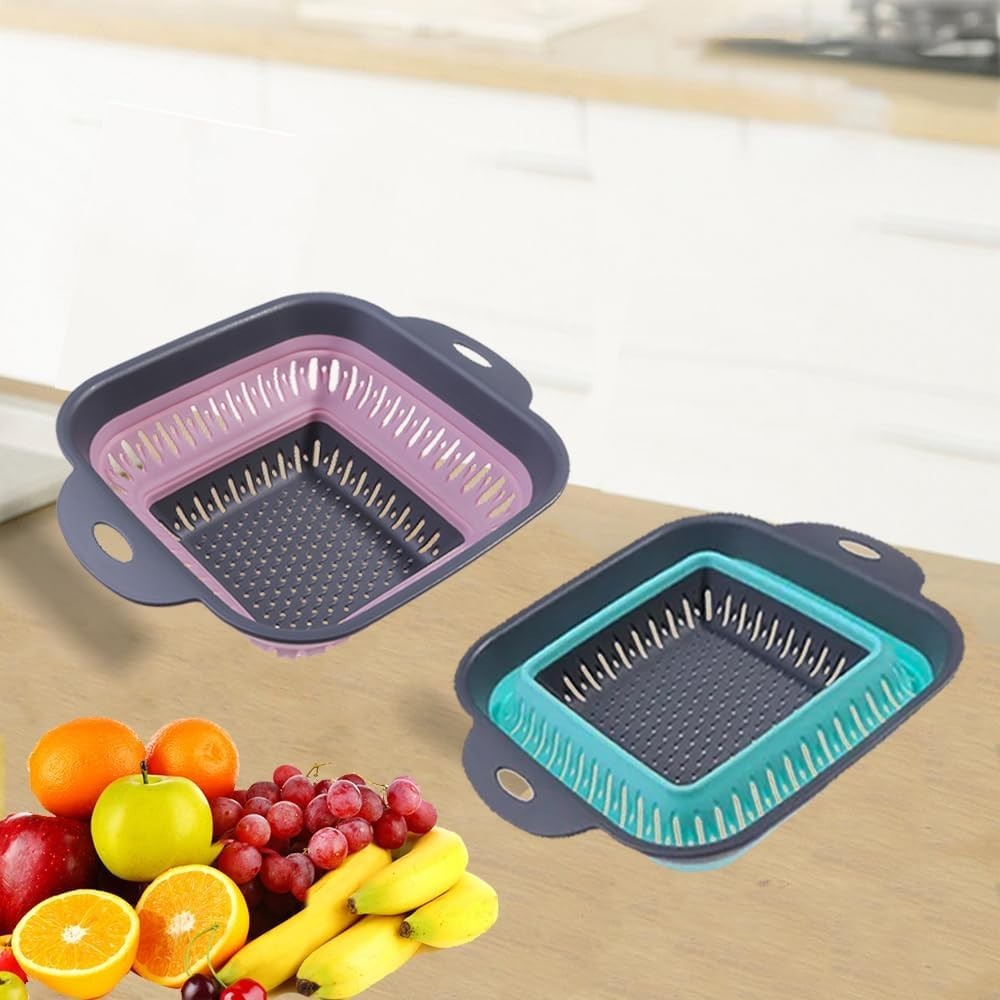 Collapsible Colander Set Square Round Triangles Silicone Kitchen Strainer