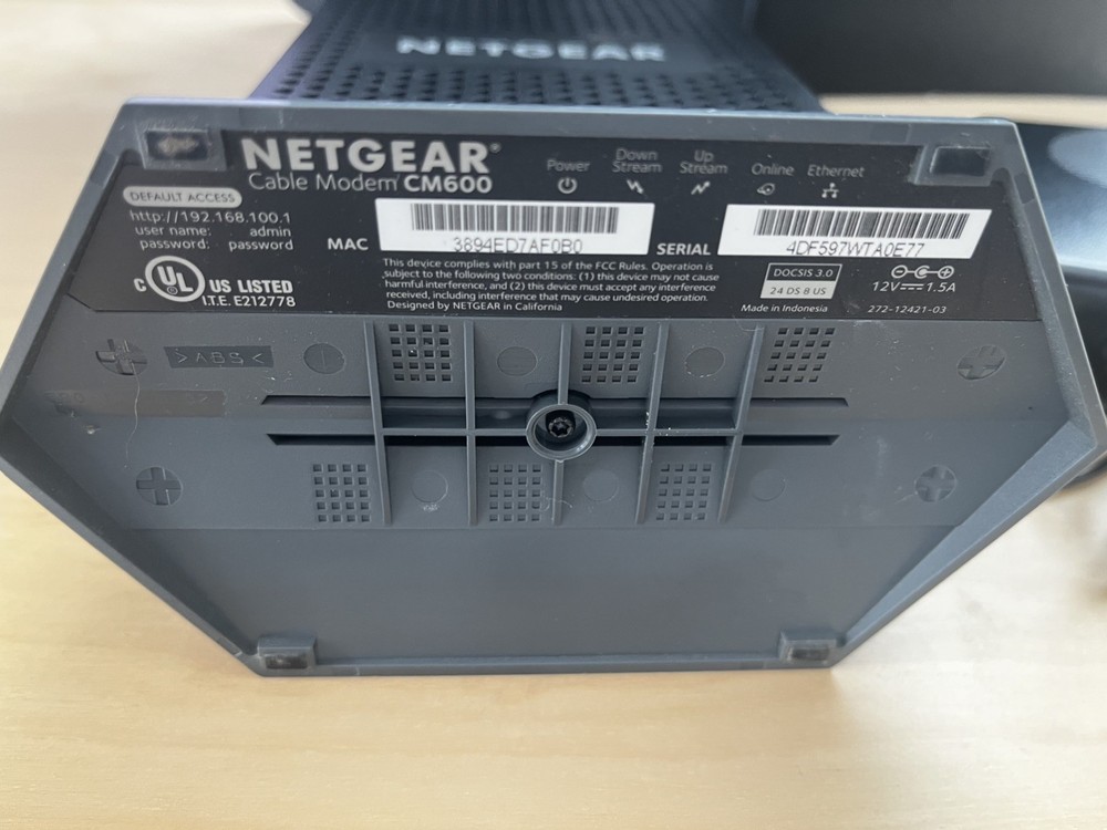 NETGEAR CM600 Cable Modem w/ Power Adapter