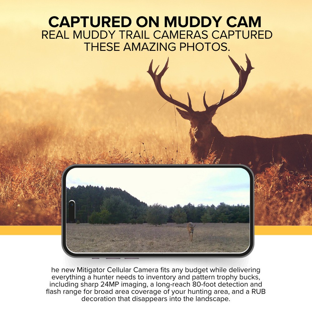 Muddy Mitigator Cellular 24MP Imaging Trail Camera with Solar Battery Bundle