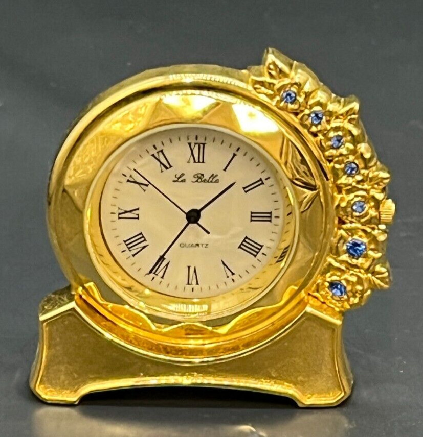 Mini Quartz Clock Round, With Blue Diamonds Around The Clock