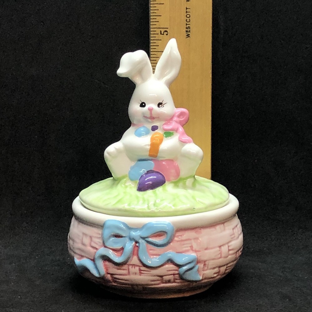 Russ Berrie Easter Bunny Rabbit Trinket Box Ceramic Easter Spring Decor