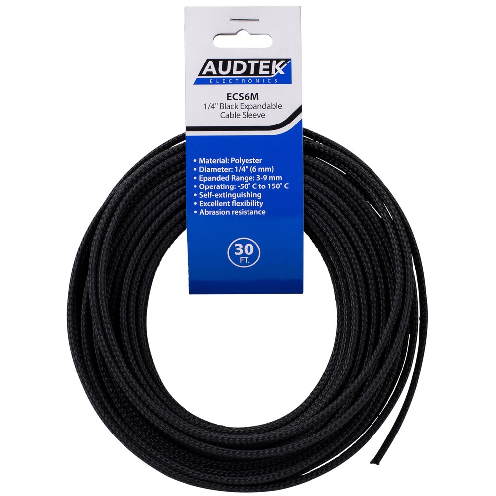 Audtek ECS6M 1/4" Black Expandable Cable Sleeve 30 ft.