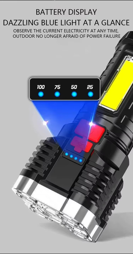 5LED High Power Led Flashlights Rechargeable Camping Spotlight with Side Light 3