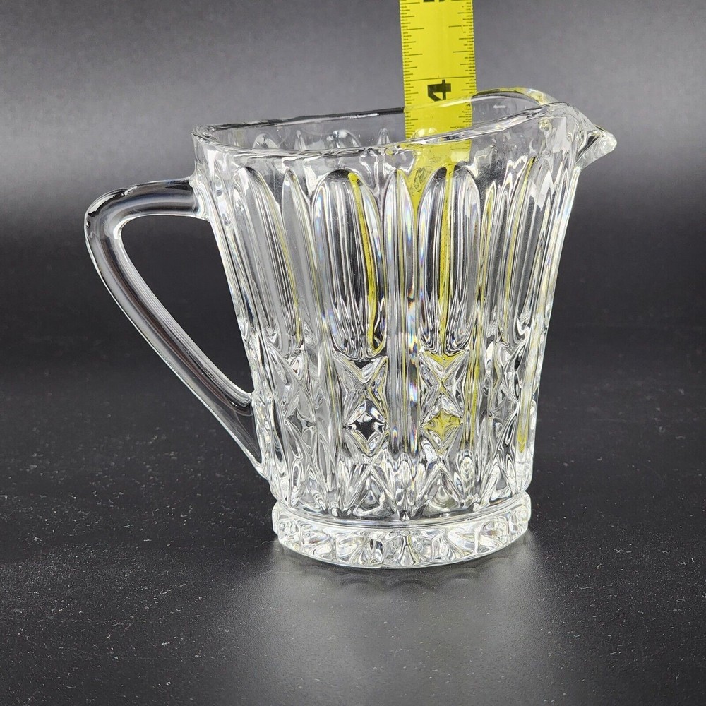 Vintage Clear Pressed Glass Creamer 4" Double X Pattern Starburst Base