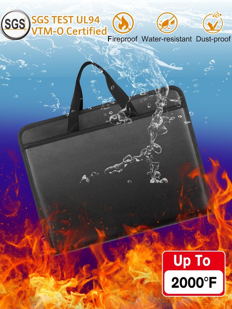 Important Document Organizer with Handle, Fireproof Accordion File Black Storage
