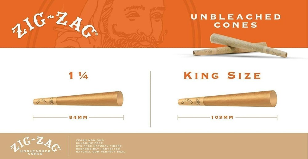 Authentic Zig-Zag 1 1/4 Size Unbleached Pre rolled Cone 100 Cones + Free LIGHTER