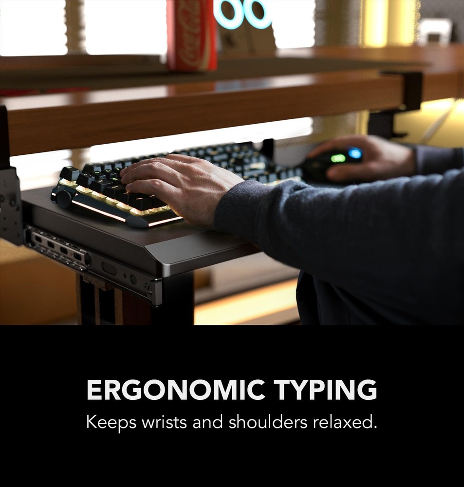 Keyboard Tray Under Desk Pull Out with Extra Sturdy C Clamp Mount System, 27.3