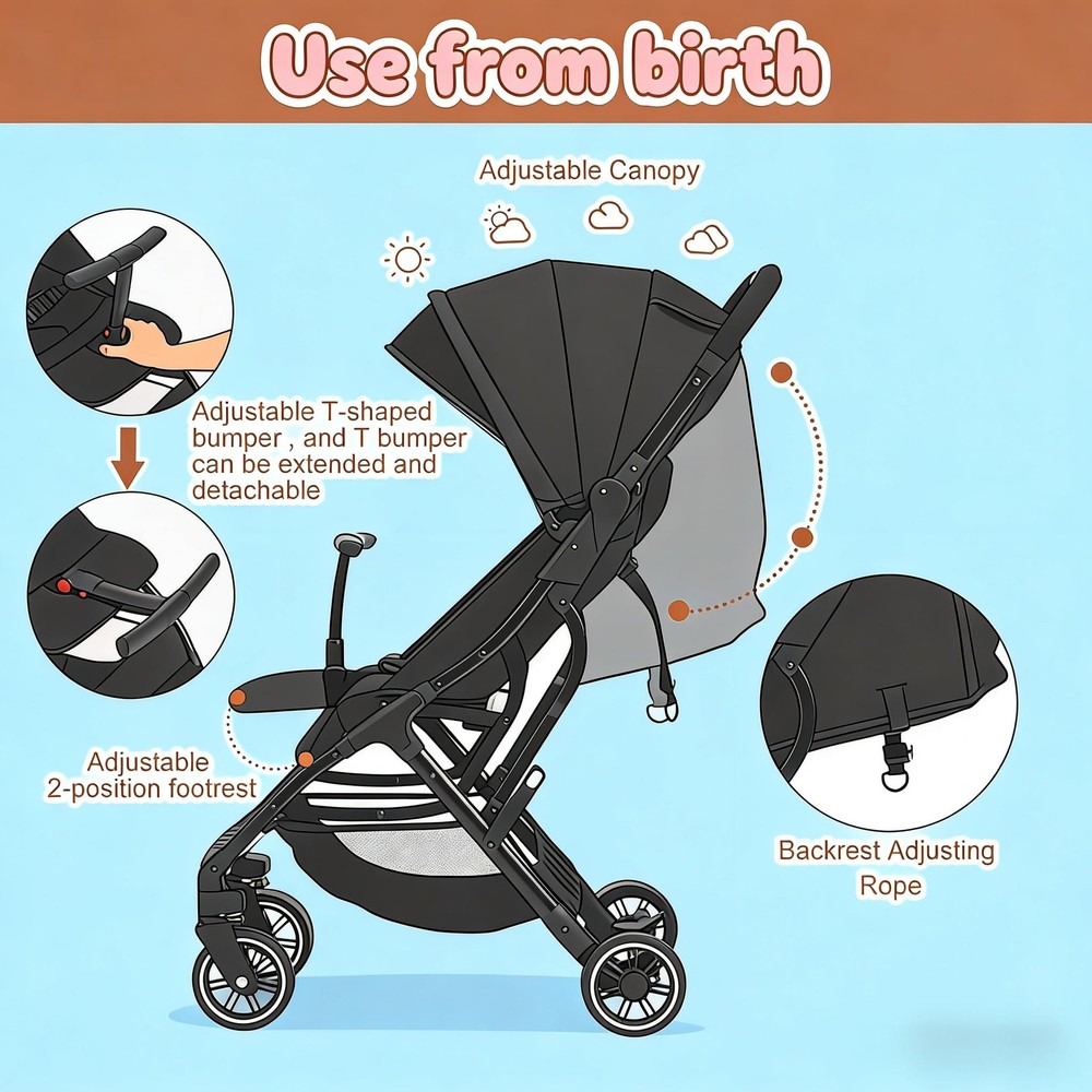 Portable Lightweight Umbrella Stroller with Automatic Fold & Sun Canopy