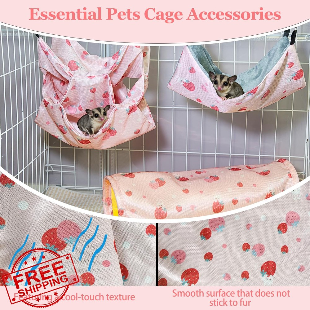 Hamiledyi Pink Rat Hammock Sugar Glider Tunnel Swing Bed Cage
