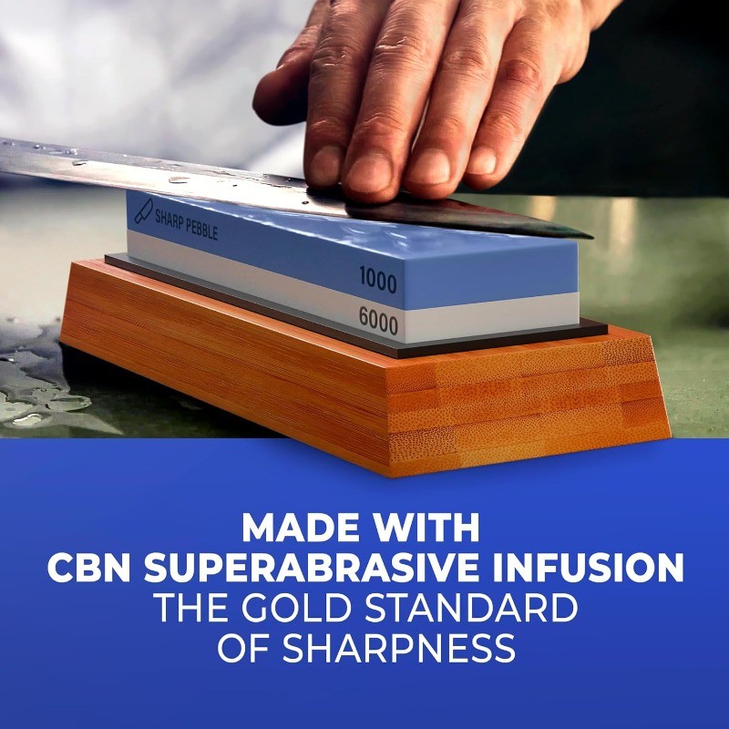 Sharp Pebble Dual-Grit Whetstone Kit (1000/6000) with Bamboo Base & Guide