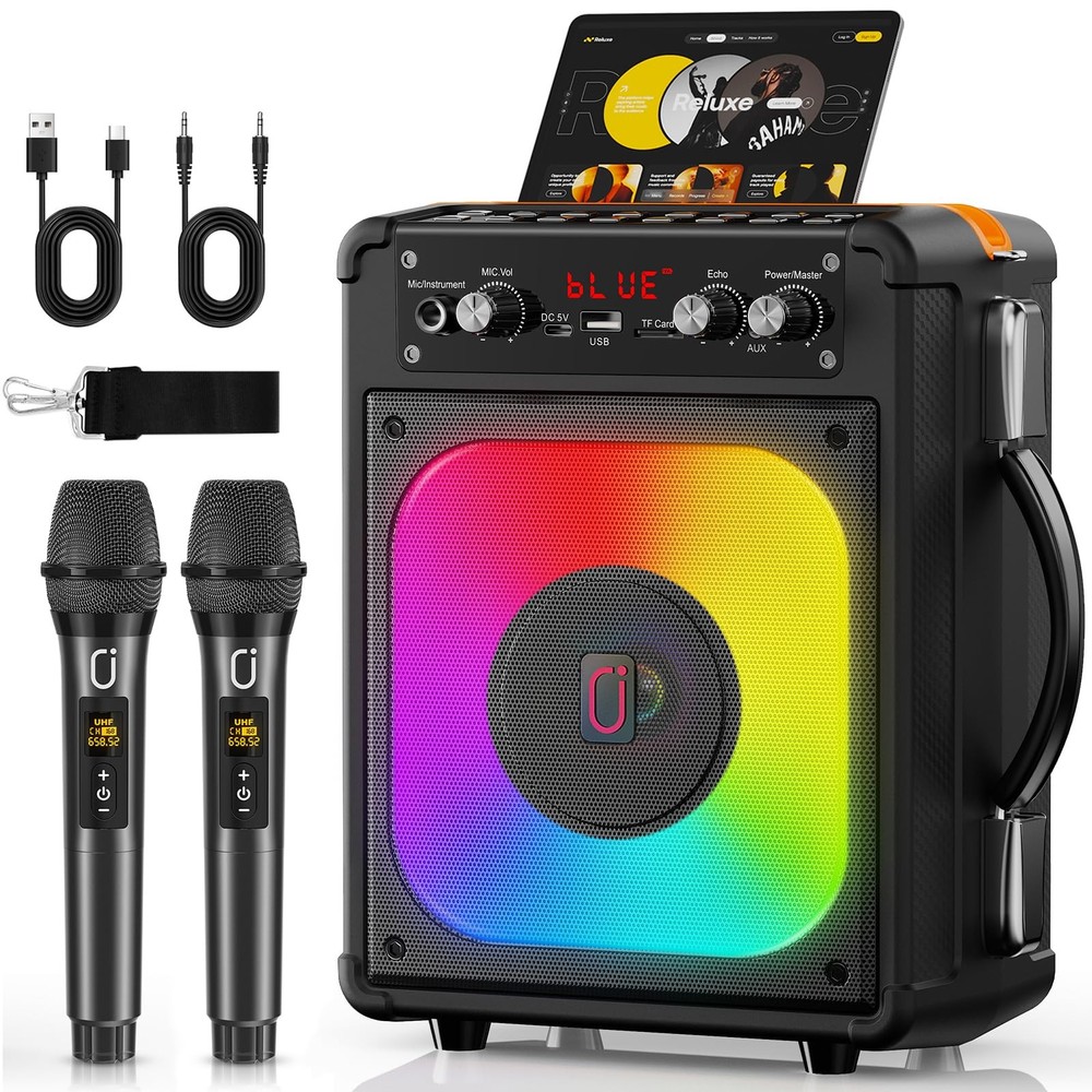 Karaoke Machine, Portable Bluetooth 5.3 Speaker with 2 Wireless 0 Delay Micro...