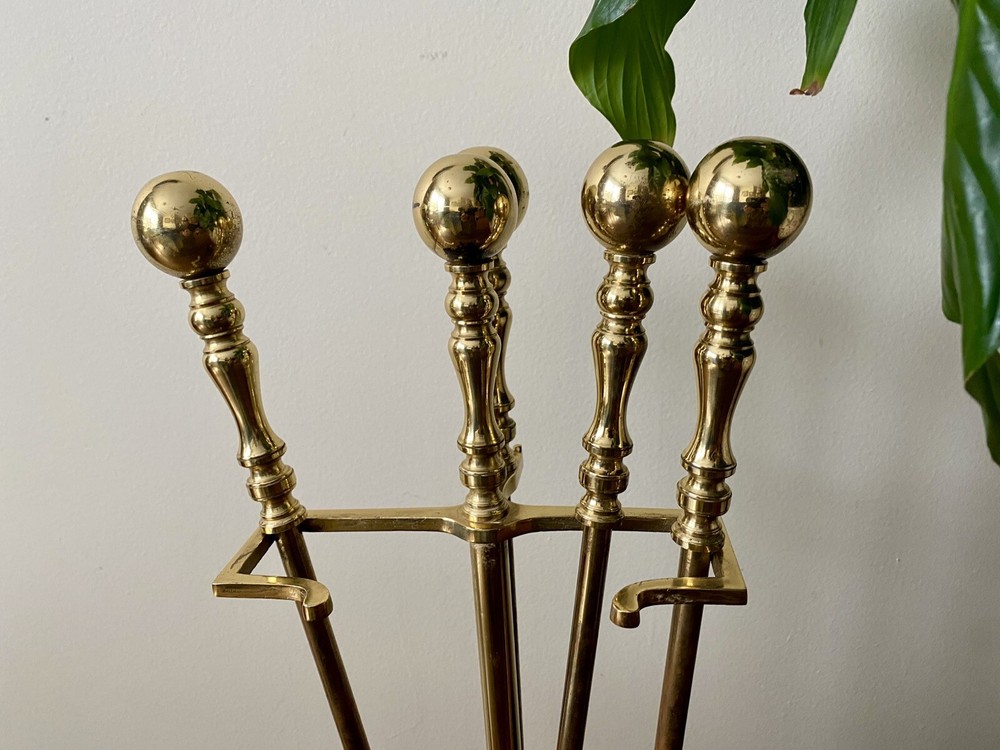 Vintage Fireplace Brass 4 Piece Tool Set 30'' Tall