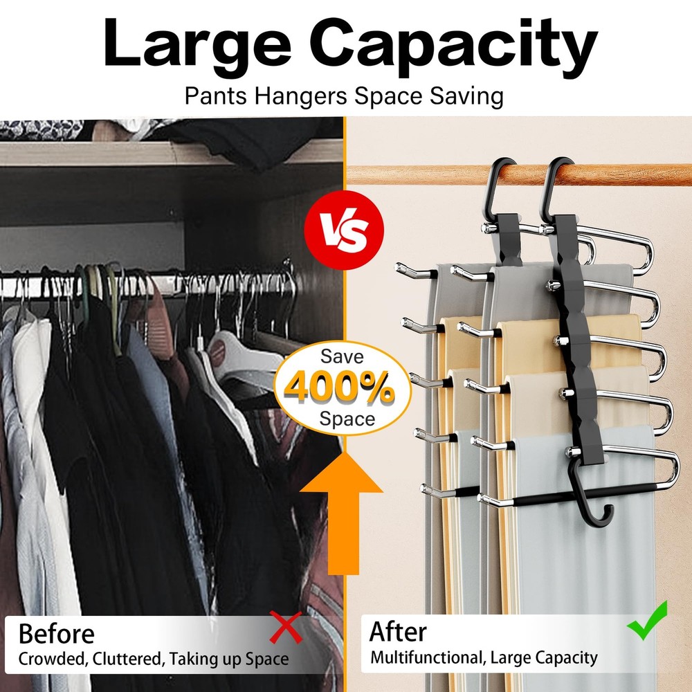 Pants Hangers Space Saving - 2 Pack Closet Organizer and Storage 2, Black
