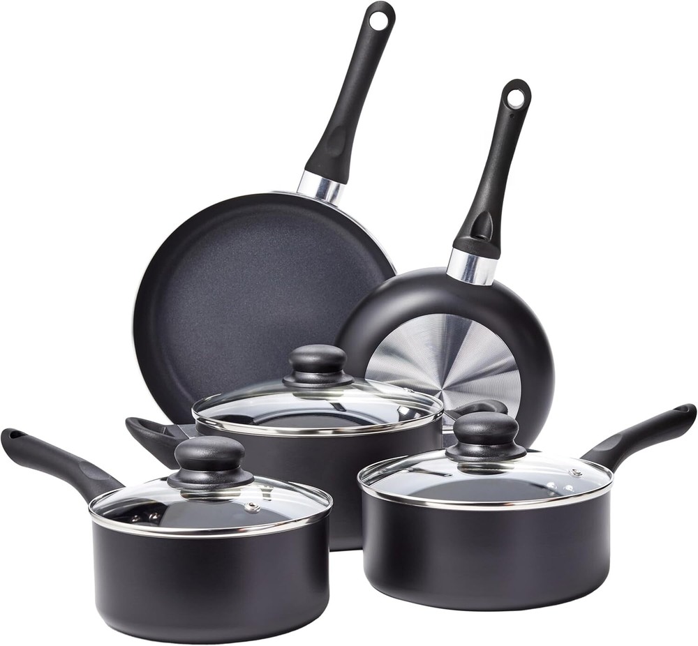 Nonstick Cookware 8-Piece Set, Includes Cookware, Black