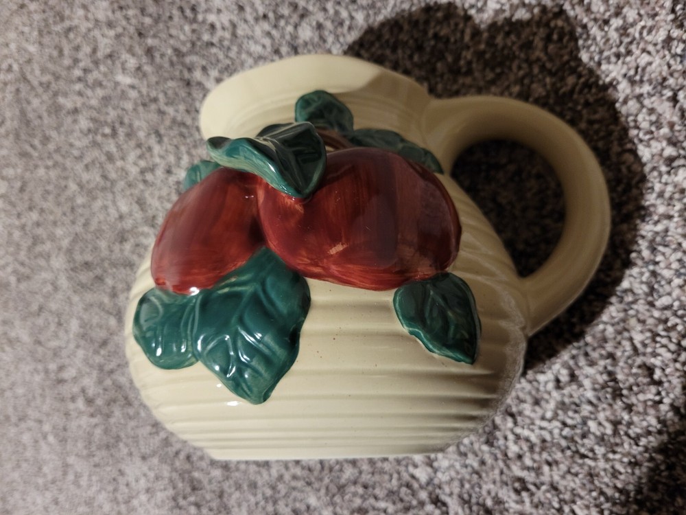 3D Apple Design Stoneware Pitcher With Handle Beige Apple Embossed