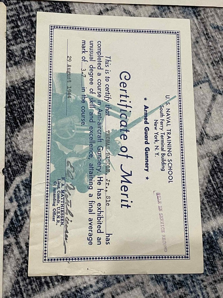 WW2 WWII US Navy USN 1944 USS General William Weigel Document Grouping T. Biddle