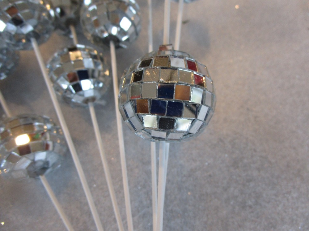 2 Disco Ball silver Christmas tree stems New