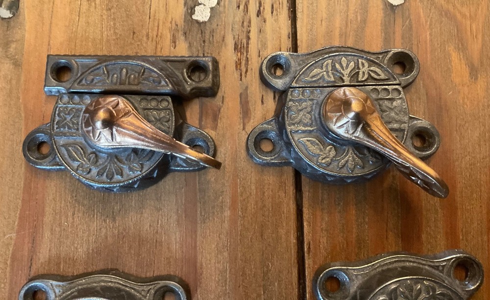 4 Victorian Eastlake Window Sash Locks Copper handle? Embedded Star on Handle