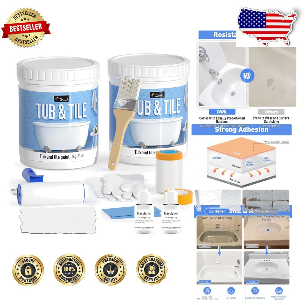 Professional Tub Refinish Kit | Water-Based, Quick Dry, Enhanced Durability