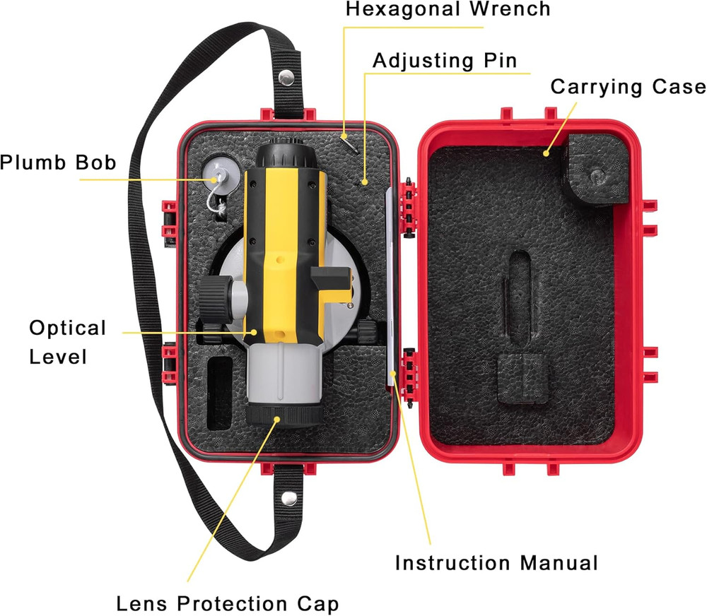 32X Automatic Optical Level Kit with Self-Leveling Magnetic Dampened Compensator