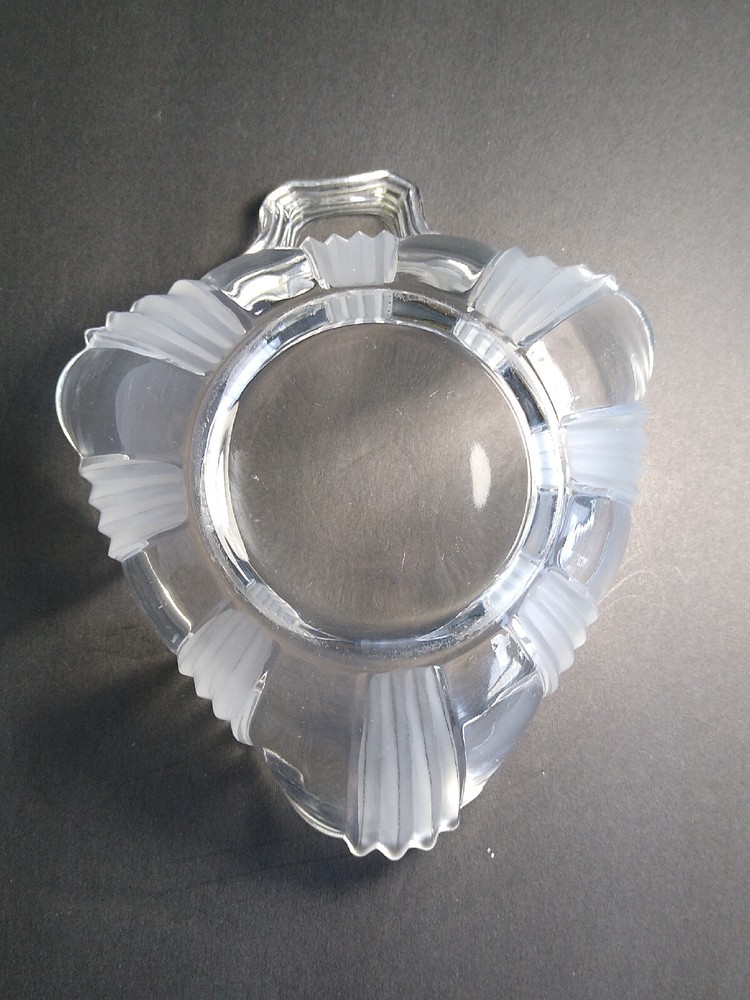*Fostoria Sunray Clear Glass Single Handle triangle shaped dish 5.75"w/ handle