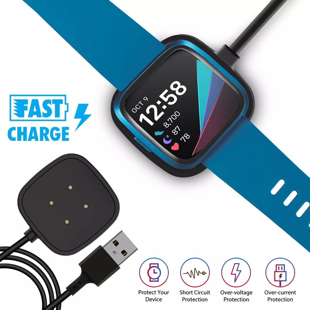 For Fitbit Versa 4 3 Sense 2 Watch Wireless USB Charging Dock Fast Cable Charger