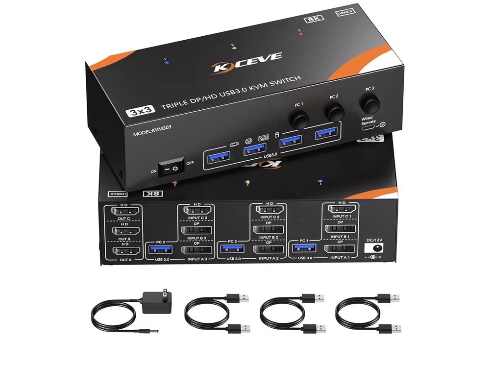 KVM Switch 3 Monitors 3 Computers 8K@60Hz/4K@120Hz