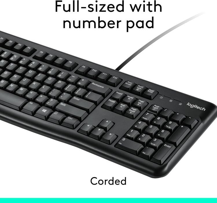 Logitech MK120 Wired Keyboard & Mouse Combo for Windows, Optical Wired Mouse, Fu