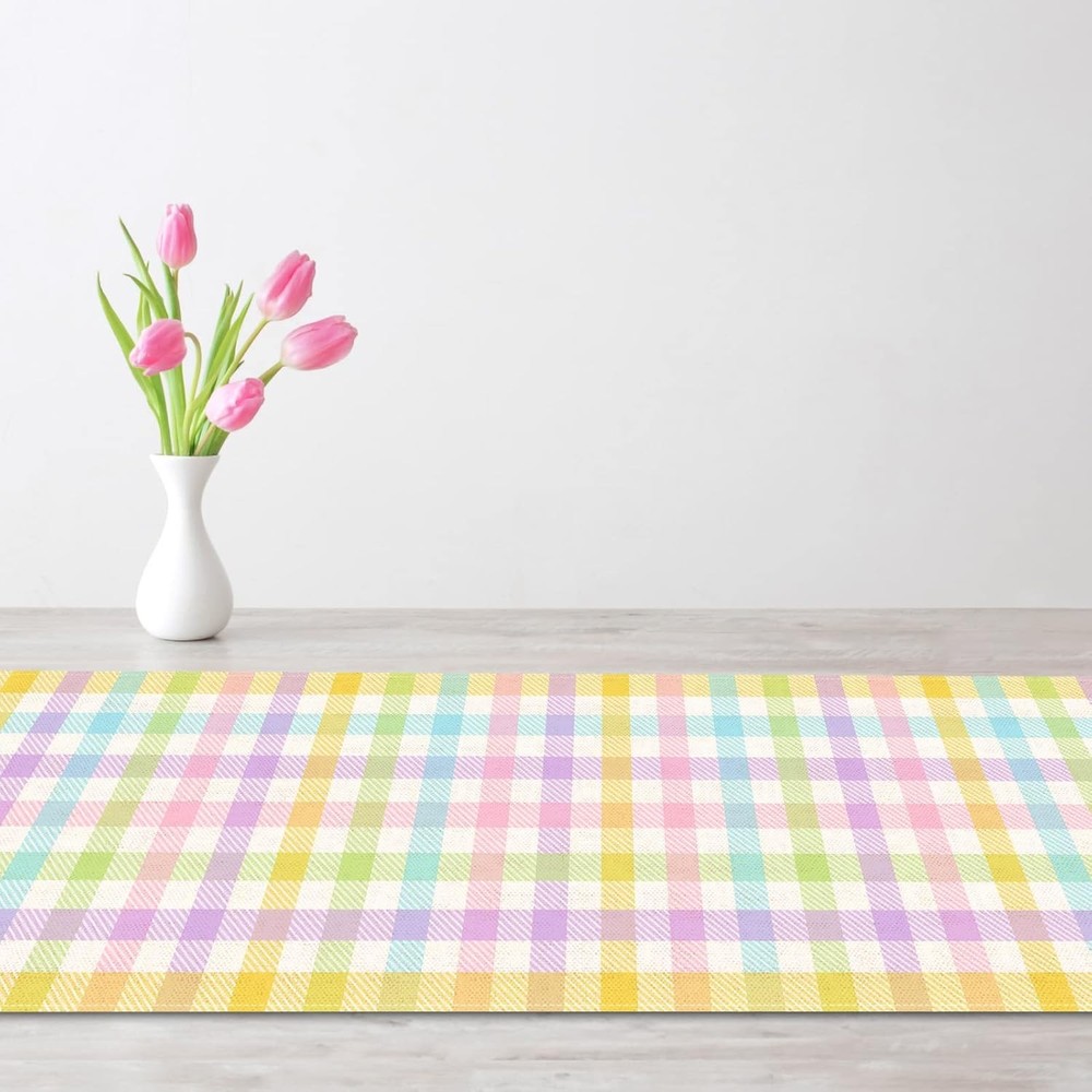 Nepnuser Linen Spring Easter Buffalo Check Plaid Table Runner Rustic Farmhouse H
