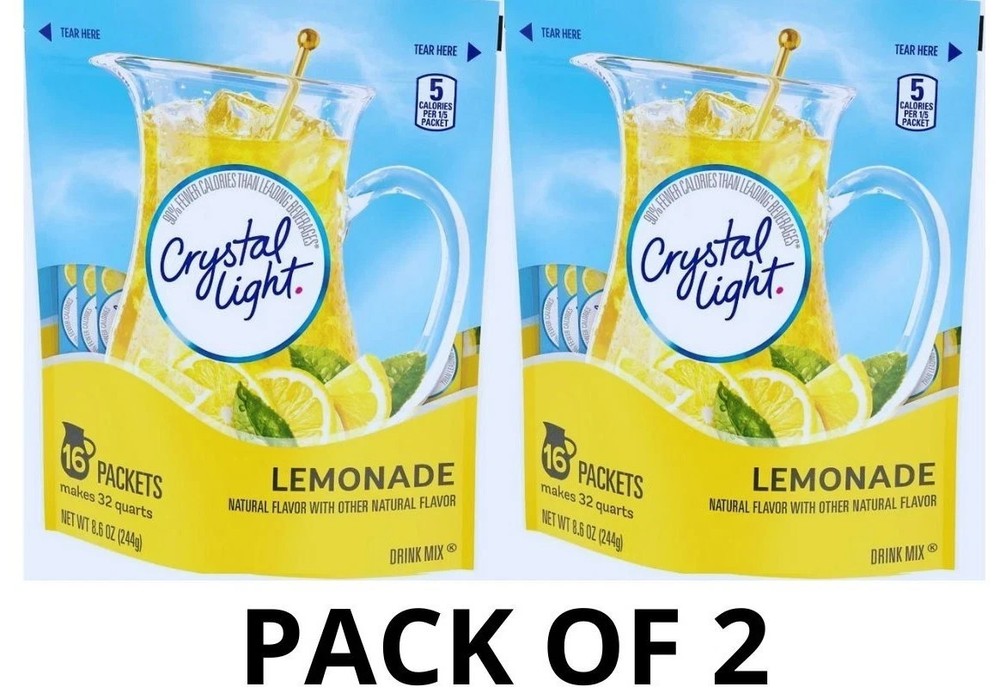 2 PACK Crystal Light LEMONADE  Drink 16 Pitcher Packets , (Makes 64 Quarts)
