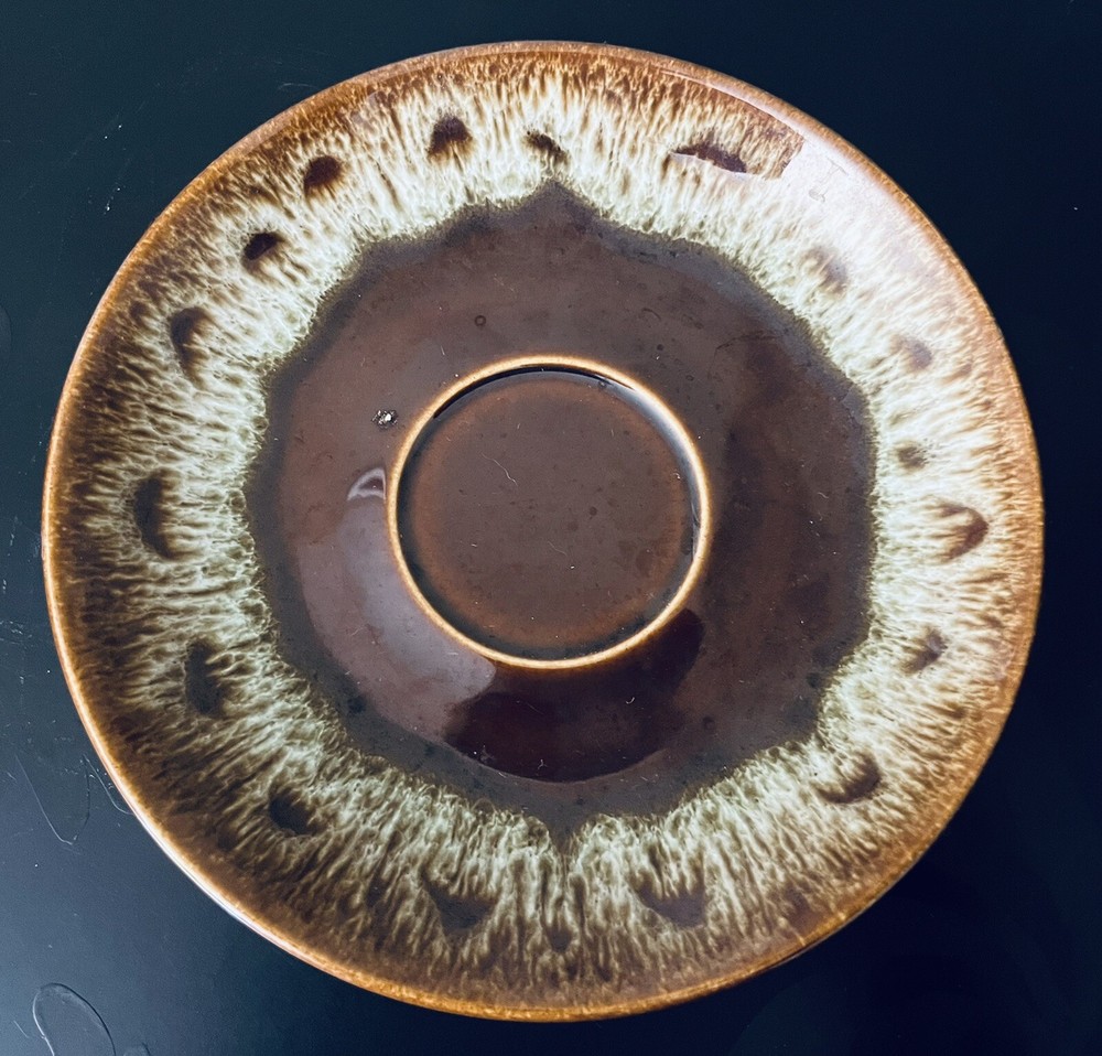 (4) Retro Brown Drip Large 7” Saucer Plates
