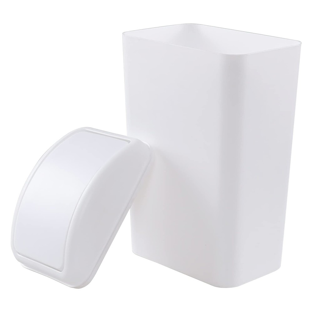 1 Pack Plastic Swing Lid Trash Can, Swing Lid Waste Bin, White