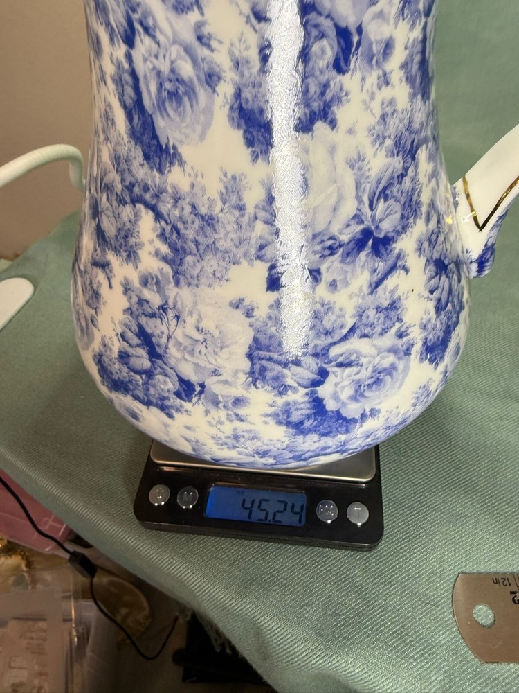 Handmade Pitcher & Basin Blue Transfer Gold Gilt Roses