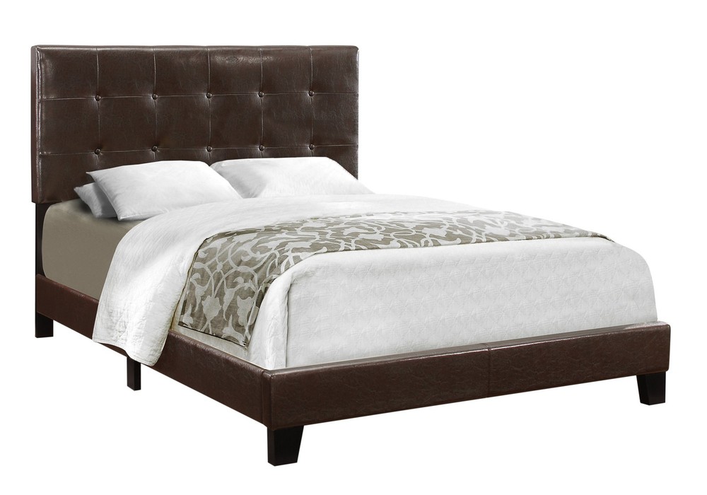 Bed, Full Size,Bedroom,Upholstered,Brown Leather Look, Transitional
