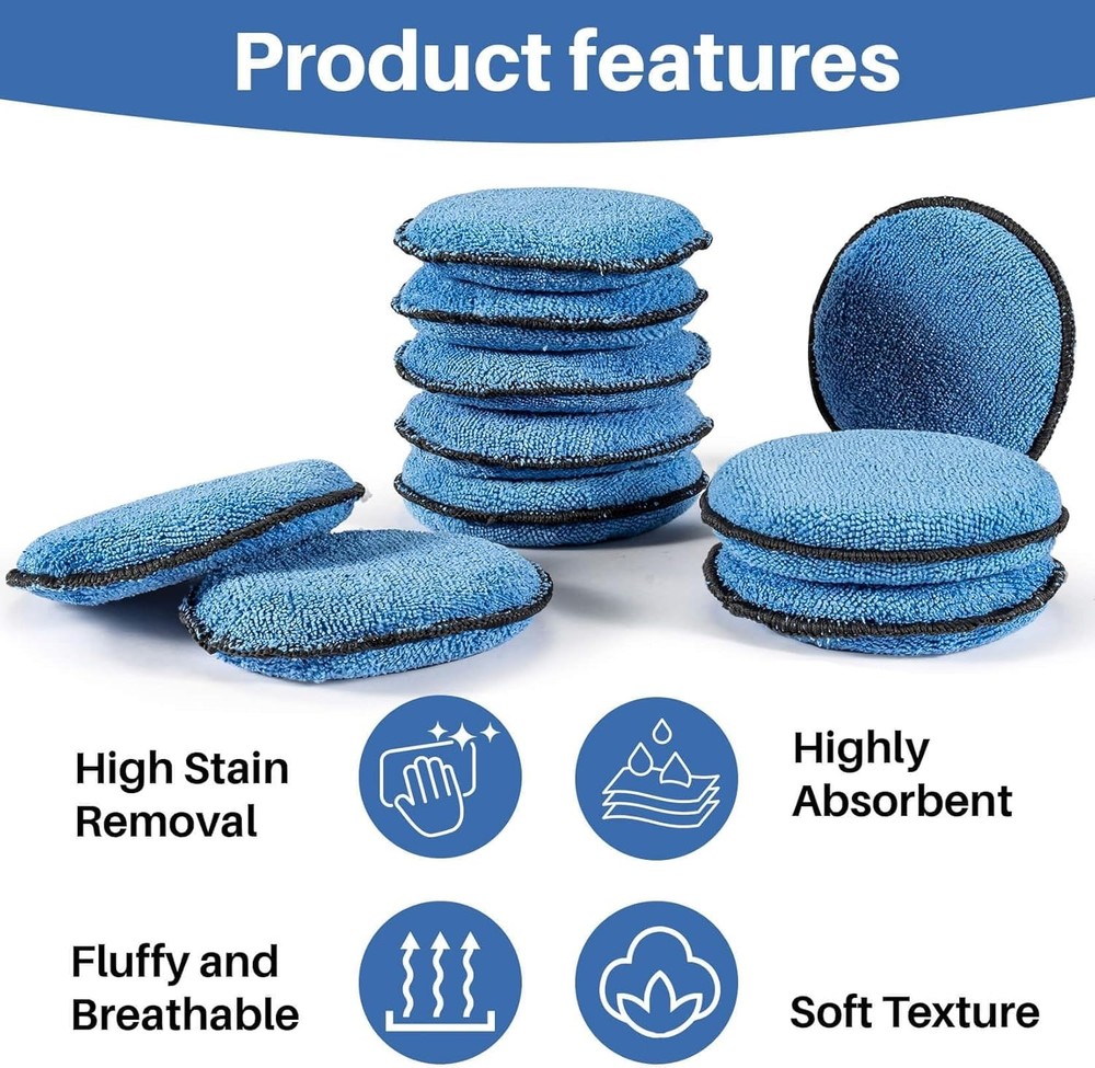 Sukh 12 Pack Microfiber Foam Car Wax Applicator Pad - Blue
