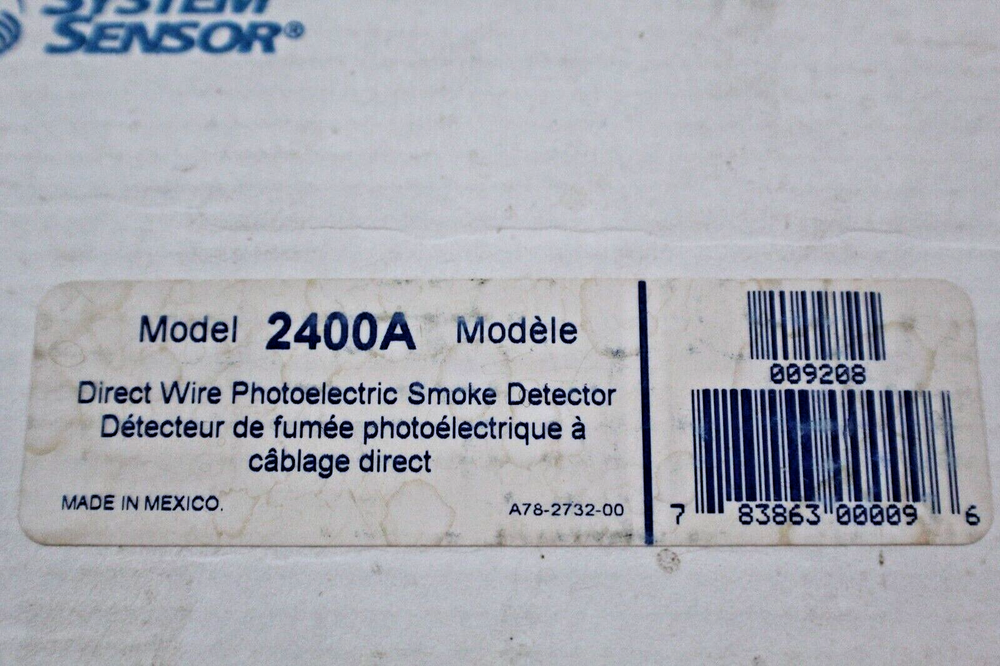 SYSTEM SENSOR 2400A DIRECT WIRE PHOTOELECTRIC SMOKE DETECTOR