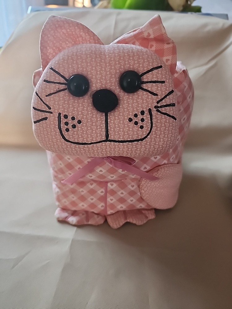 Hand Made Quilted Cat Tissue Box Cover Pink